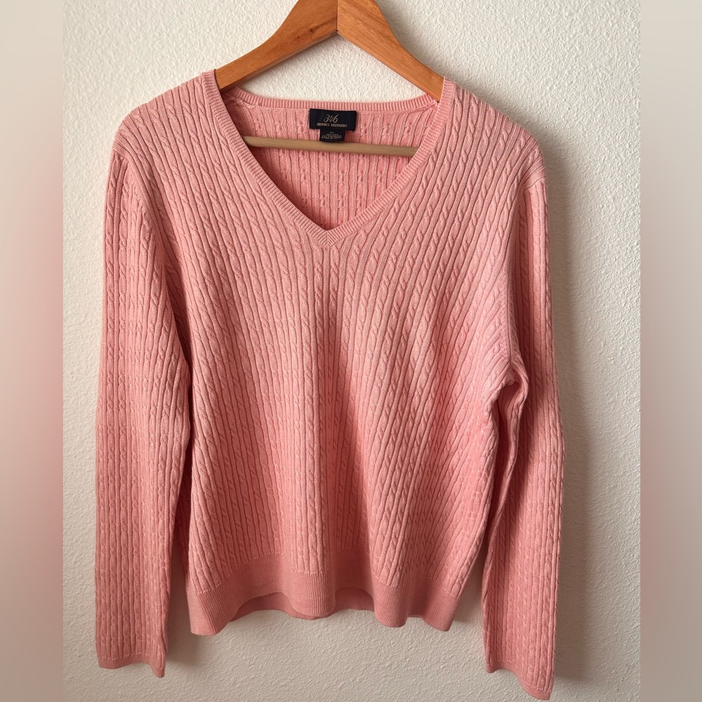 Brooks Brothers 346 pink vneck  silk cashmere sweater size XL